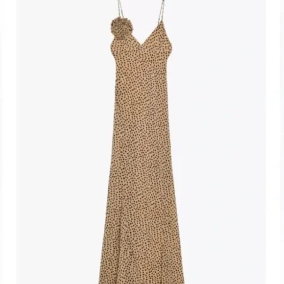 Zara Tan Maxi Dress with Black Dots - Picture 9 of 12